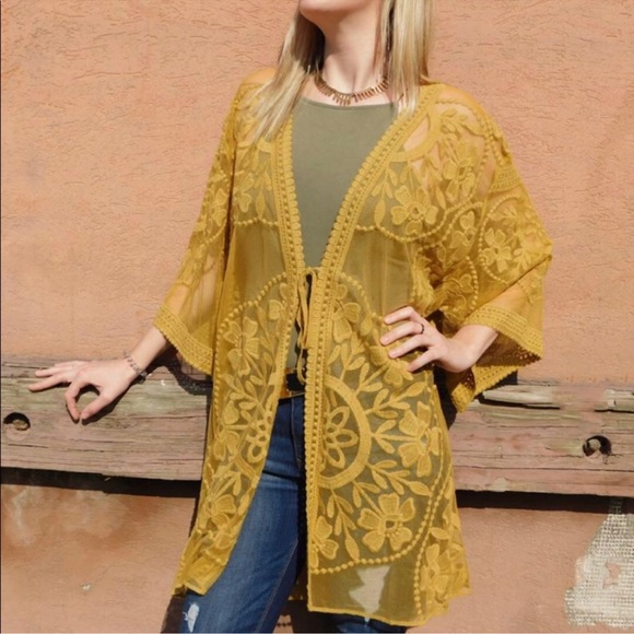 Golden Lace Kimono Cardigan Small - Picture 1 of 10